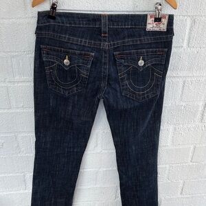 True Religion Billy Dark Wash Horseshoe Low Rise Y2K Women's Blue Jeans sz 30